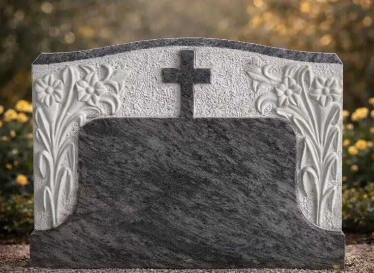 Slant Marker with Carved Flowers and Cross